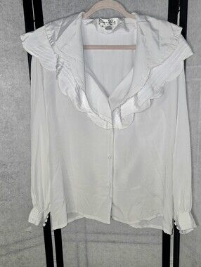 Vintage Oscar de la Renta White Blouse With Large Ruffled Sailor Collar Size 14